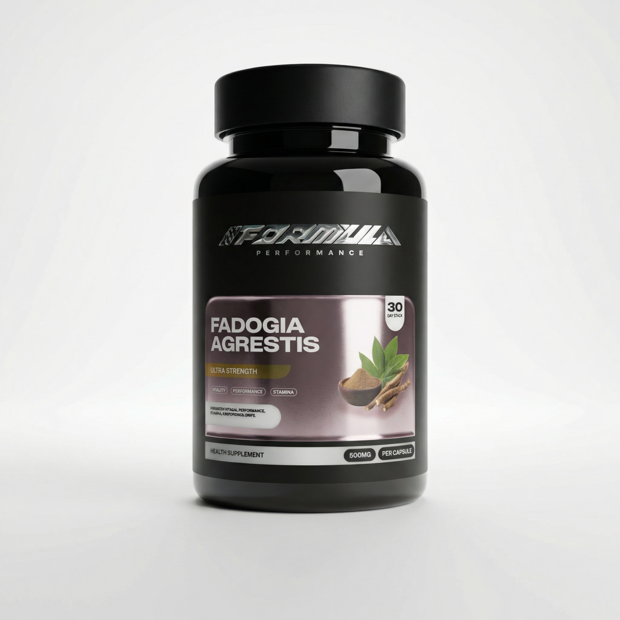 Fadogia Agrestis supplement bottle front view for testosterone and energy support